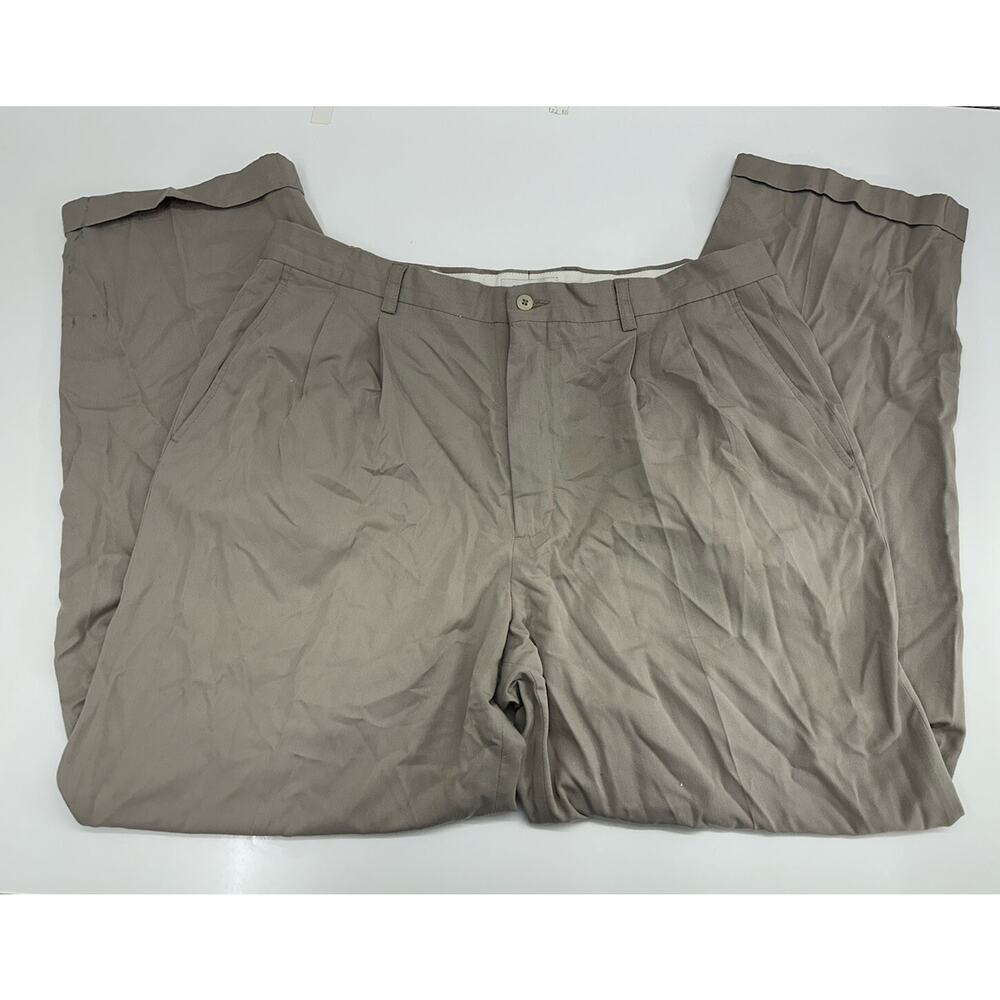 Claiborne Mens Dress Pants Size 38R Tan Pleated Pockets Rolled Hems